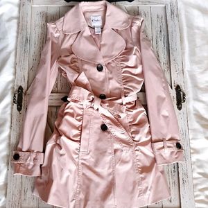 Pink Runched Ruffle Trench Coat
